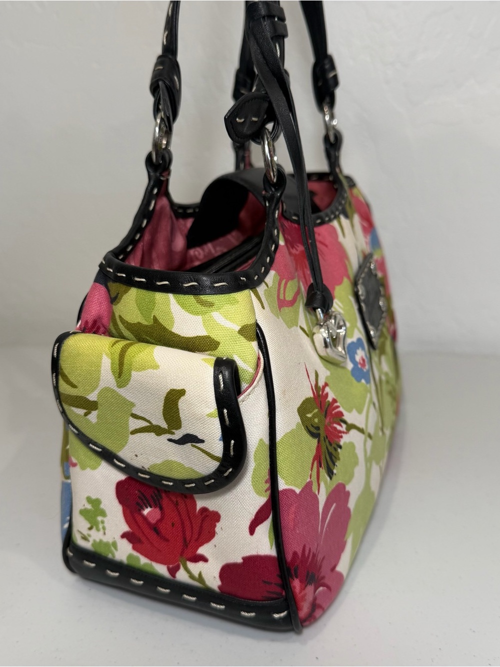 Brighton Bea Floral Canvas Leather Trim Shoulder Bag - Picture 4 of 15